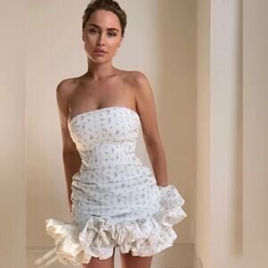 House of CB Serafina White Floral Print Strapless Mini Dress Size L+ Large Plus